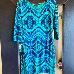 Express Blue Teal Tie Dye Pull over Dress - Large